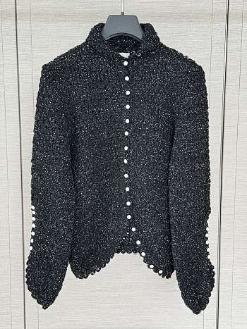 Colestore  Dior Fitted Cardigan Black Tulle with White PolkaDior Motif