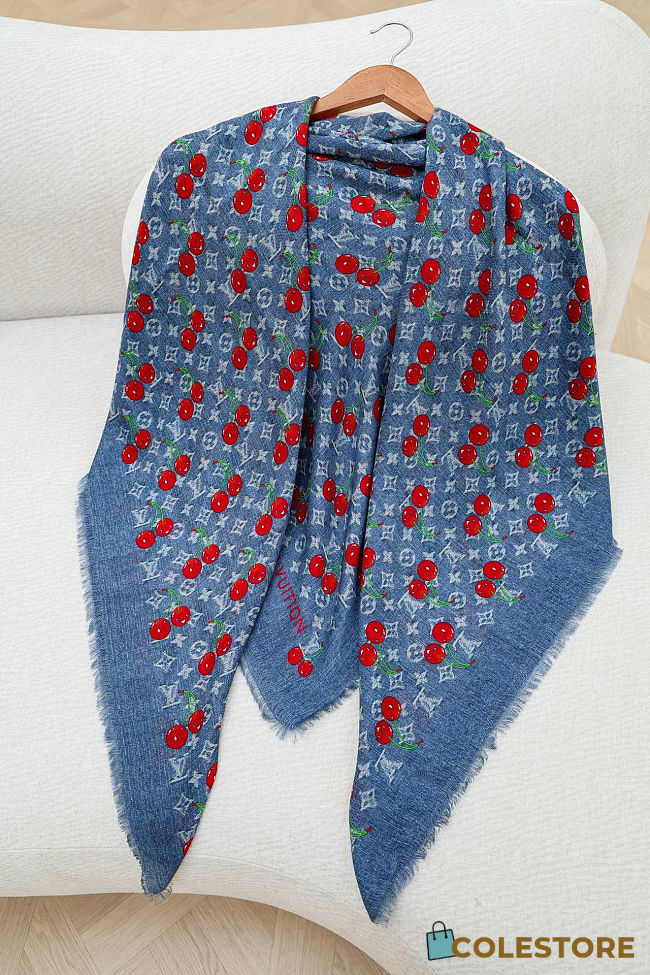Colestore Louis Vuitton LV x TM Denim Cerise Shawl Denim Blue 136 x 136 cm - 1