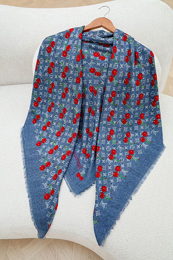 Colestore Louis Vuitton LV x TM Denim Cerise Shawl Denim Blue 136 x 136 cm