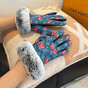 Colestore Louis Vuitton LV x TM Denim Cerise Gloves Fur-Cuff - 1
