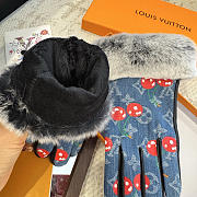 Colestore Louis Vuitton LV x TM Denim Cerise Gloves Fur-Cuff - 5