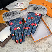 Colestore Louis Vuitton LV x TM Denim Cerise Gloves Fur-Cuff - 3