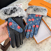 Colestore Louis Vuitton LV x TM Denim Cerise Gloves Fur-Cuff - 2