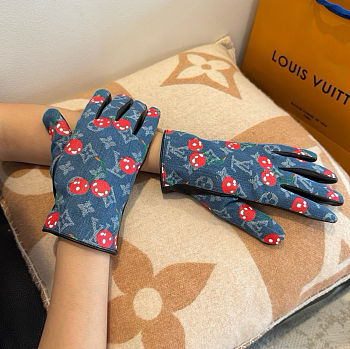 olestore Louis Vuitton LV x TM Denim Cerise Gloves Leather