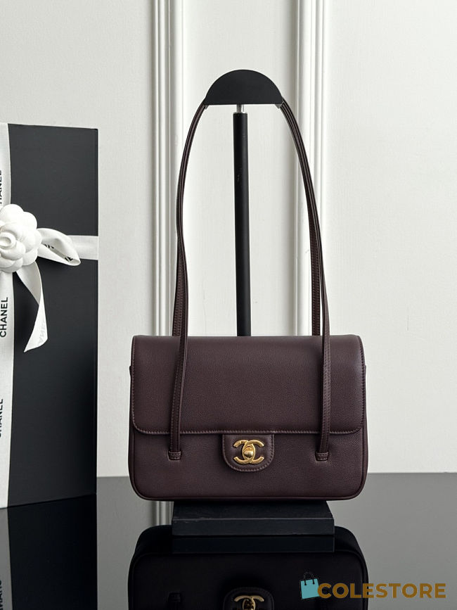 Colestore Chanel Small Flap Bag Grained Shiny Calfskin & Gold-Tone Metal Dark Brown 15 x 22 x 7cm - 1