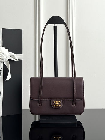 Colestore Chanel Small Flap Bag Grained Shiny Calfskin & Gold-Tone Metal Dark Brown 15 x 22 x 7cm