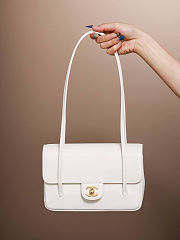 	 Colestore Chanel Small Flap Bag Grained Shiny Calfskin & Gold-Tone Metal White 15 x 22 x 7cm - 1