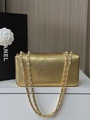 Colestore Chanel Metallic Calfskin Lizard Embossed Small East West Flap Gold 12× 21.5×4.2cm - 2