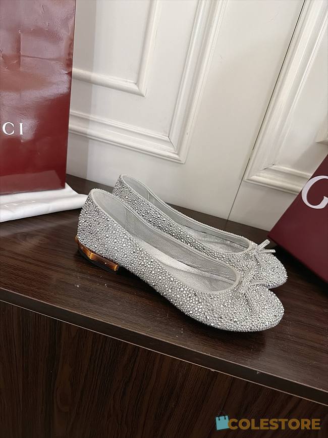 Colestore Gucci Women's crystal ballerina with bamboo Metallic silver soft leather - 1