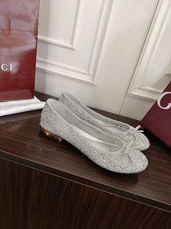 Colestore Gucci Women's crystal ballerina with bamboo Metallic silver soft leather