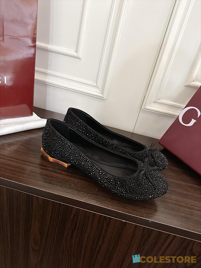 Colestore Gucci Women's crystal ballerina with bamboo Black soft leather - 1