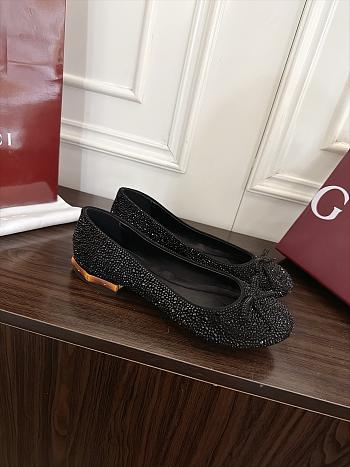 Colestore Gucci Women's crystal ballerina with bamboo Black soft leather