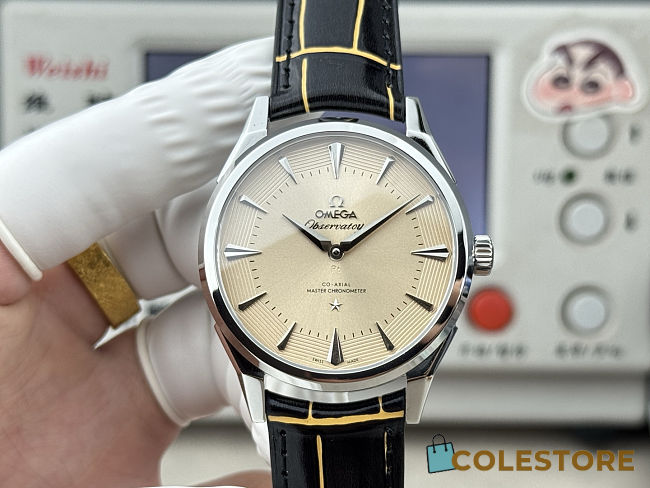 Colestore Omega Constellation Observatory Watch 39.4 mm  dark grey leather strap with golden scalelines - 1