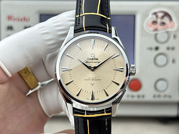 Colestore Omega Constellation Observatory Watch 39.4 mm  dark grey leather strap with golden scalelines