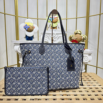 Colestore Louis Vuitton Flight Mode Neverfull MM Tote Bag Monogram Emblème/Monogram Bleu Blue 47 x 28 x 14 cm