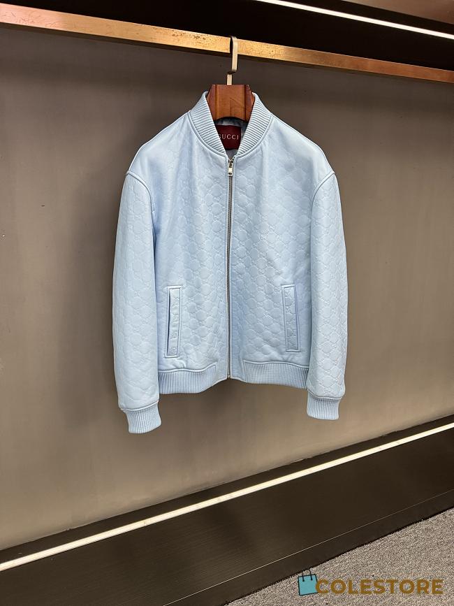 Colestore Gucci Embossed GG leather bomber jacket Light Blue - 1