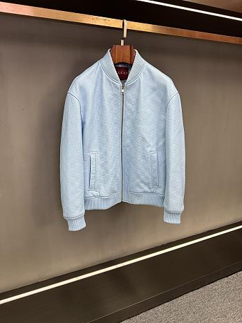 Colestore Gucci Embossed GG leather bomber jacket Light Blue