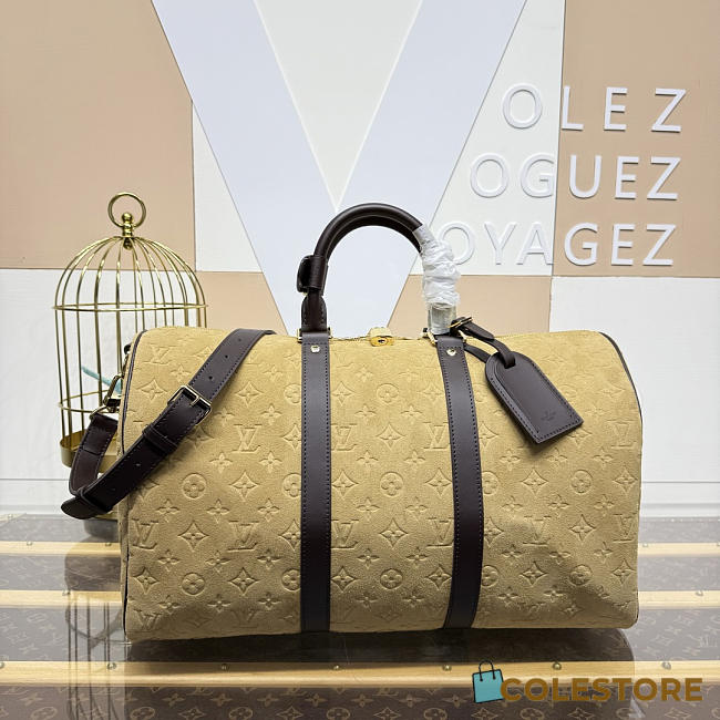 Colestore Louis Vuitton  Keepall Bandoulière 45 Trench Coat Beige Monogram Empreinte suede cowhide leather 45 x 27 x 20 cm - 1