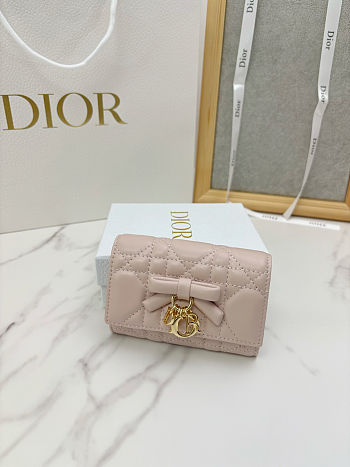Colestore Dior Lady Dior Glycine Wallet Ballet Pink Cannage Lambskin 11 x 7.5 x 3 cm