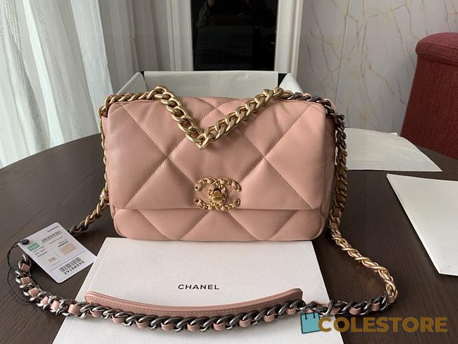 Colestore Chanel Blush Pink Quilted Lambskin Chanel 19 Flap Aged Gold and Ruthenium Hardware 26x16x9cm  - 1
