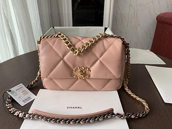 Colestore Chanel Blush Pink Quilted Lambskin Chanel 19 Flap Aged Gold and Ruthenium Hardware 26x16x9cm 