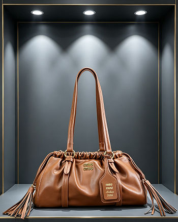 Colestore Miu Miu Joie Leather Shoulder Bag in Brown 33x 10 x 19cm