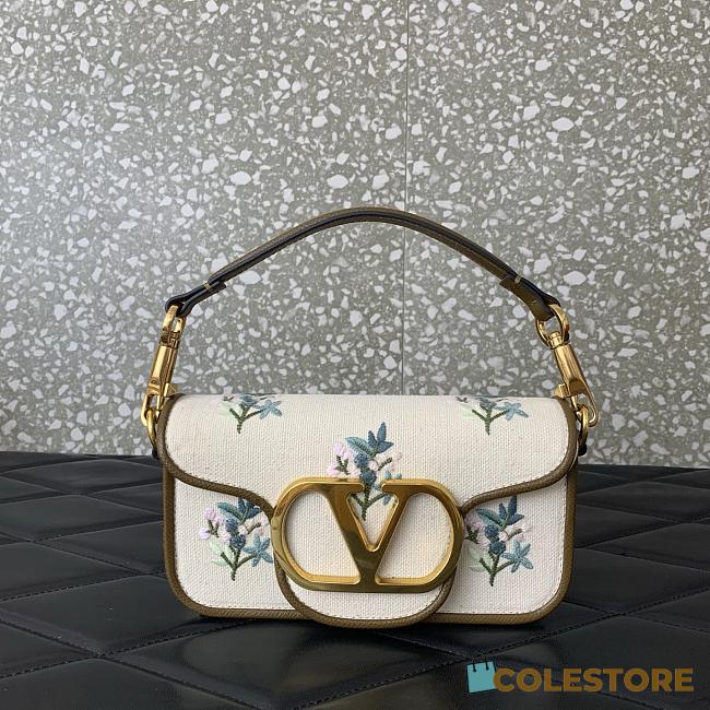 Colestore Valentino Garavani Locò Small Linen Shoulder Bag With Embroidery Natural/multicolor 20x11x5cm - 1