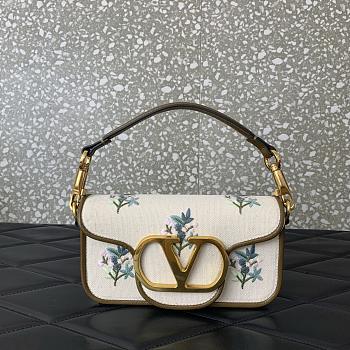 Colestore Valentino Garavani Locò Small Linen Shoulder Bag With Embroidery Natural/multicolor 20x11x5cm