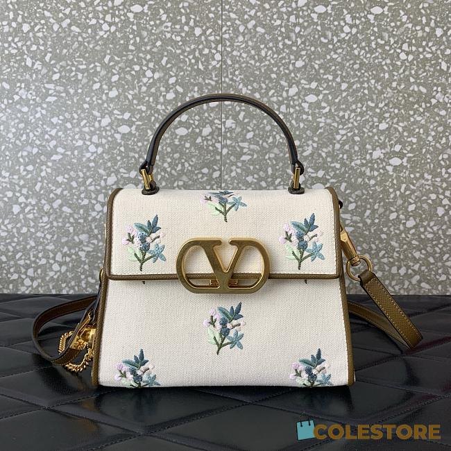 Colestore Valentino Garavani Vsling Small Handbag In Linen With Embroidery  Natural/multicolor 22x17x9cm - 1
