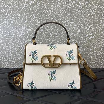 Colestore Valentino Garavani Vsling Small Handbag In Linen With Embroidery  Natural/multicolor 22x17x9cm