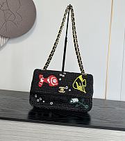 Colestore Chanel  Cruise 2026/27 Small Flap Bag Braided Raffia, Embroidered Motifs & Gold-Tone Metal Black 16 x 25.5 x 7cm - 1