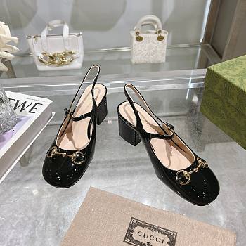 Colestore Gucci Horsebit 55 Patent Leather Slingback Pumps Black
