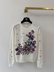 Colestore Dior Embroidered Sweater Ecru Cashmere Knit with Multicolor Dior Hortensia Garden Motif - 1