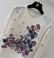 Colestore Dior Embroidered Sweater Ecru Cashmere Knit with Multicolor Dior Hortensia Garden Motif - 4