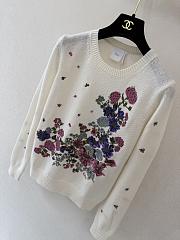 Colestore Dior Embroidered Sweater Ecru Cashmere Knit with Multicolor Dior Hortensia Garden Motif - 3