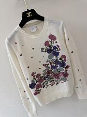Colestore Dior Embroidered Sweater Ecru Cashmere Knit with Multicolor Dior Hortensia Garden Motif - 2