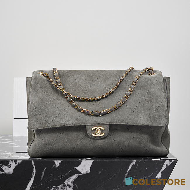 	 Colestore Chanel Fall Winter 2026 Pre-Collection Maxi Flap bag Suede Calfskin & Gold-Tone Metal Dark Gray 26 x 38.5 x 11cm - 1