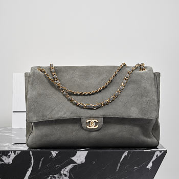 	 Colestore Chanel Fall Winter 2026 Pre-Collection Maxi Flap bag Suede Calfskin & Gold-Tone Metal Dark Gray 26 x 38.5 x 11cm
