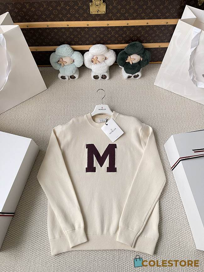 Colestore  Moncler White Ivory Monogram Cotton Blend Jumper - 1