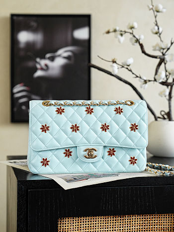 Colestore Chanel Fall Winter 2026  Classic 11.12 Handbag   Lambskin, Enamel & Gold-Tone Metal  Light Blue & Red  15.5 x 25.5 x 6.5cm