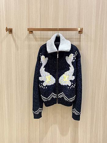 Colestore Louis Vuitton Zippered Knitted Blouson dark blue 