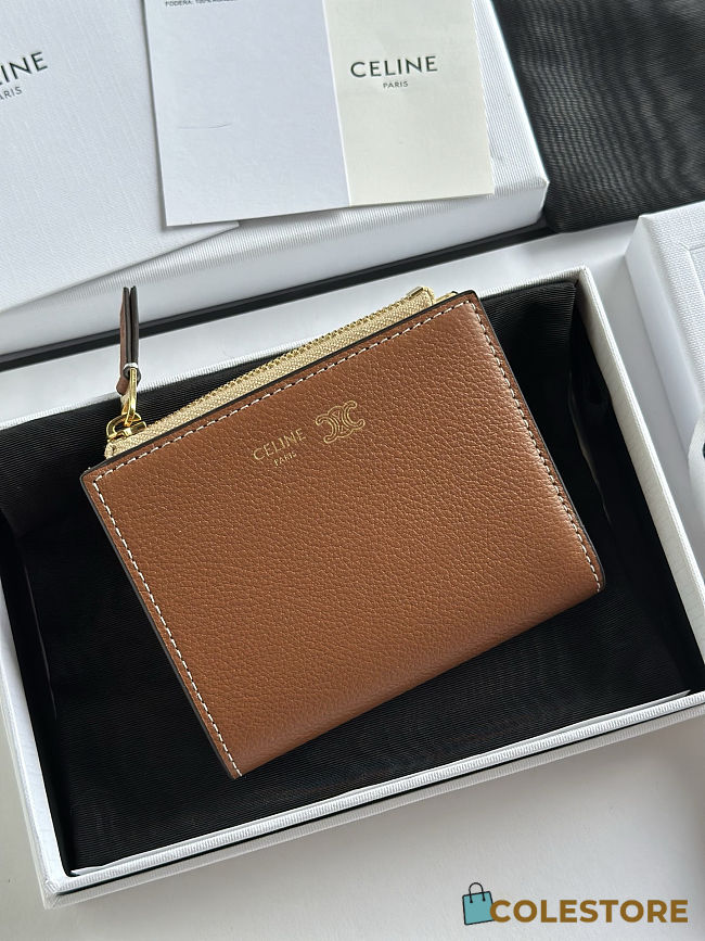 Colestore Celine Compact Wallet Triomphe Stamp In Supple Grained Calfskin SOFT TAN / SOFT CREAM 10.5 x 8 x 2cm - 1