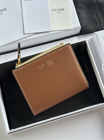 Colestore Celine Compact Wallet Triomphe Stamp In Supple Grained Calfskin SOFT TAN / SOFT CREAM 10.5 x 8 x 2cm