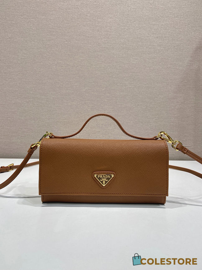 Colestore Prada Saffiano leather wallet with shoulder strap Cognac 20 x 9.5 cm - 1