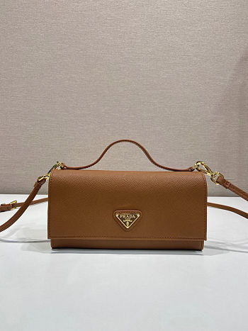 Colestore Prada Saffiano leather wallet with shoulder strap Cognac 20 x 9.5 cm