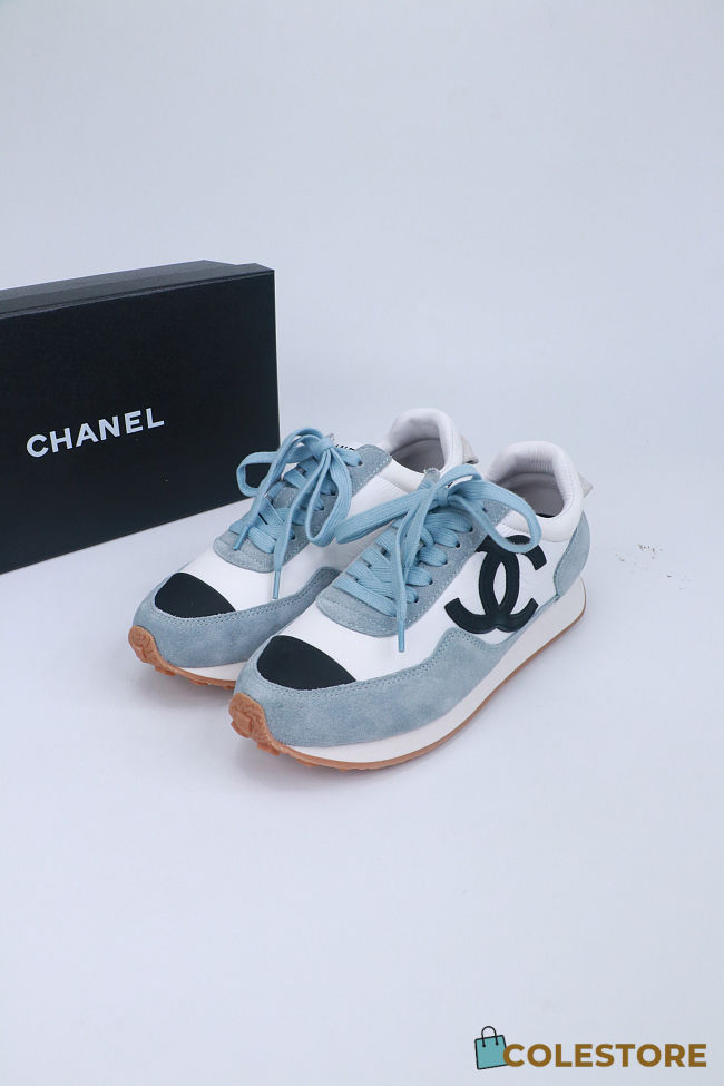 Colestore Chanel suede and fabric CC sneakers in light blue and black - 1