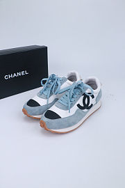 Colestore Chanel suede and fabric CC sneakers in light blue and black - 1
