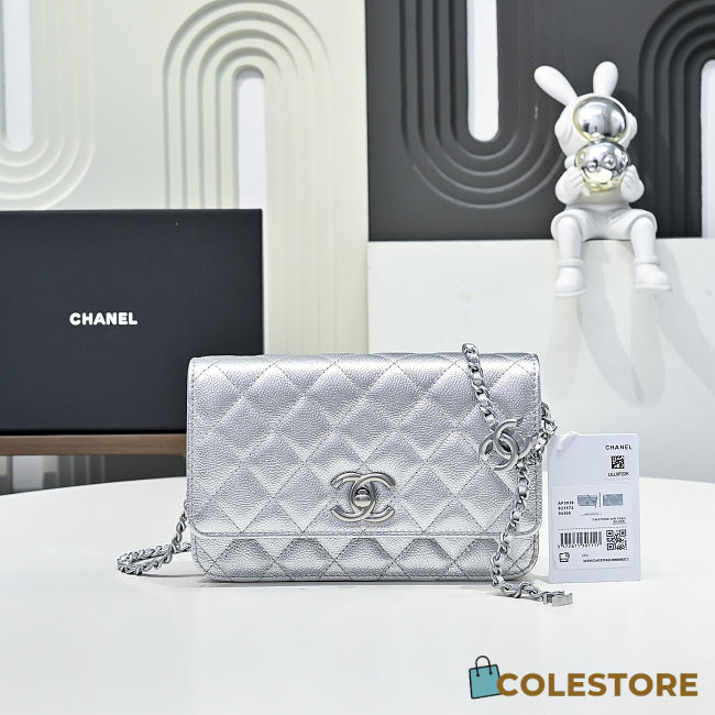 Colestore Chanel Wallet on Chain   Metallic Grained Calfskin & Silver-Tone Metal  Silvery  12 x 19.5 x 3.5cm - 1