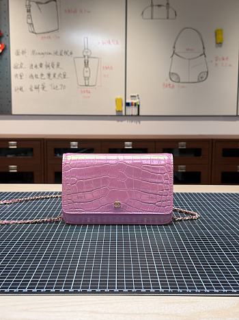 Colestore Chanel Fall Winter 2026 Wallet on Chain   Crocodile Embossed Iridescent Calfskin & Gold-Tone Metal  Pink 12.3 x 19.2 x 3.5cm
