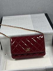 Colestore Chanel Wallet on chain Patent Quilted Gold-tone Metal Dark Red 19cm - 1